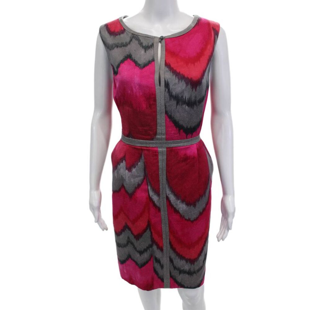 Beth Bowley Womens Sheath Dress Gray Round Neck Sleeveless Cotton Silk Size 12